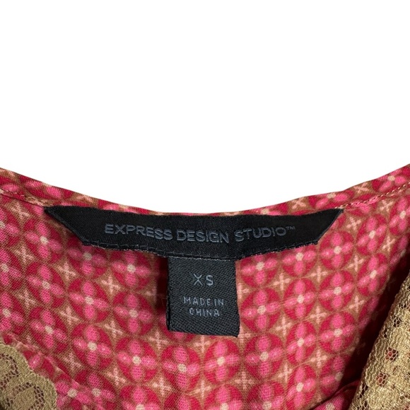 Express Top Womens XS Silk Babydoll Y2K Camisole Fairy Lace Dainty Pink Red E7 - Picture 4 of 9